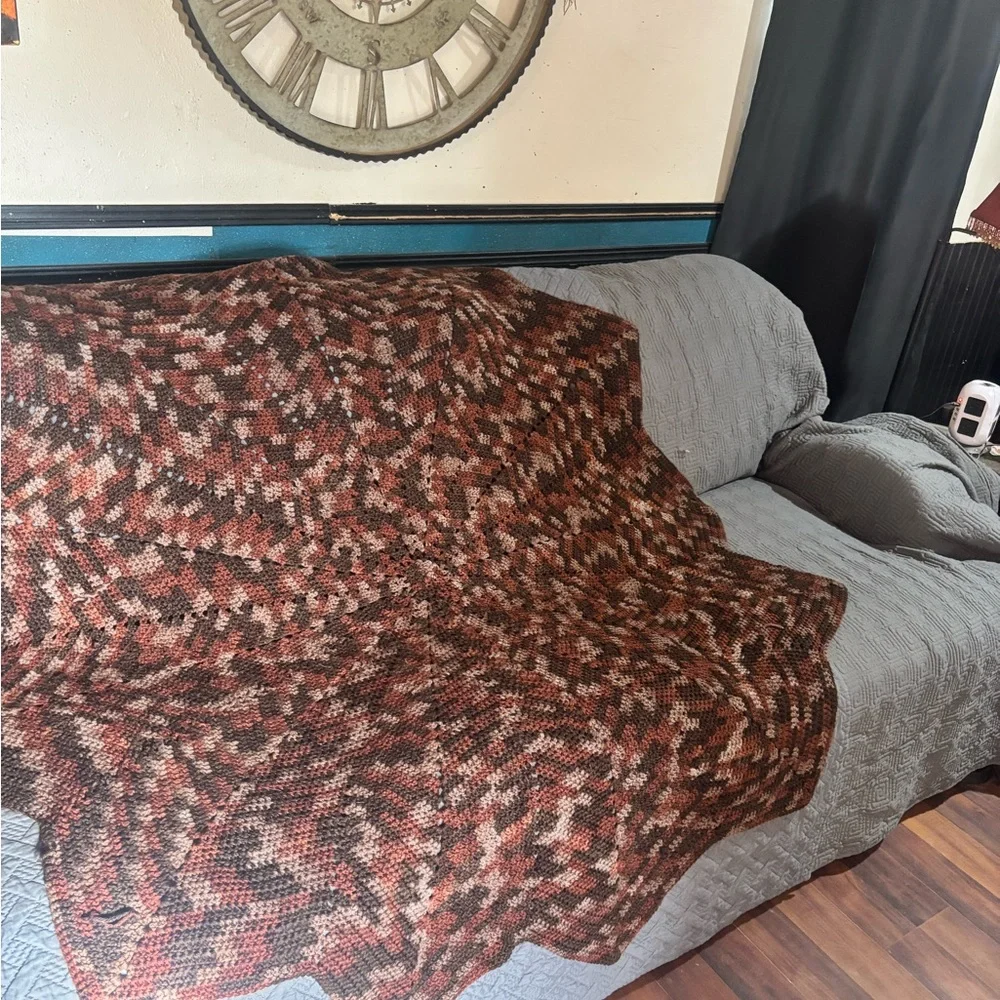 Handmade Brown & Rust Starburst Crochet Throw Blanket